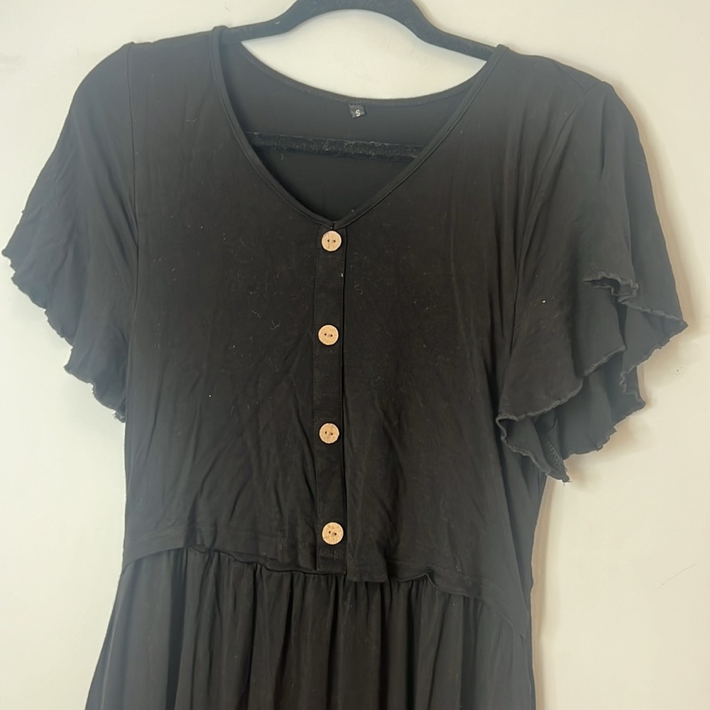 NWOT Women’s Maternity Nursing Black Short Sleeve Flowy Soft Dress with Buttons - Picture 2 of 5